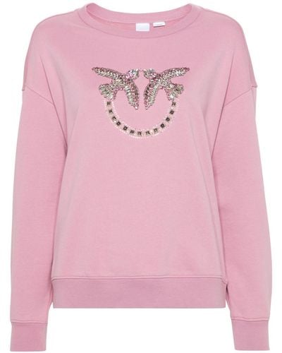 Pinko Rhinestone-embellished Cotton Sweatshirt - Pink
