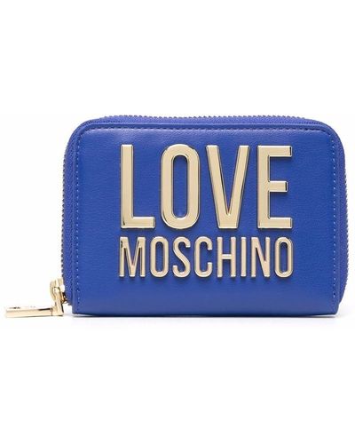 Love Moschino Portefeuille en cuir artificiel à plaque logo - Bleu