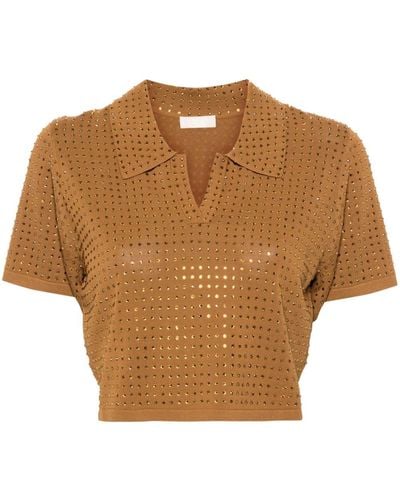 Liu Jo Crystal-embellished Knitted Polo Top - ブラウン