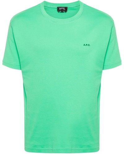 A.P.C. Flocked-logo Cotton T-shirt - Green
