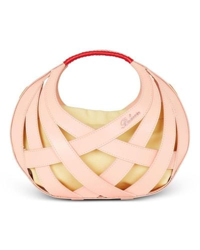 Balmain Basketweave Leather Tote Bag - Pink