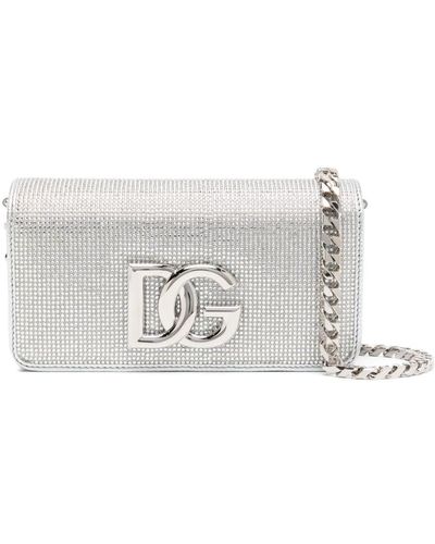 Dolce & Gabbana Kristallverzierte Clutch mit Logo-Schild - Weiß