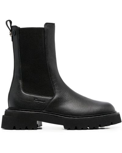 Ferragamo Double Gancini Leather Chelsea Boots - Black