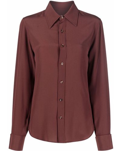 Saint Laurent Button-up Silk Shirt - Purple