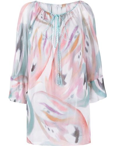 Etro Abstract-print Boat Neck Blouse - Pink