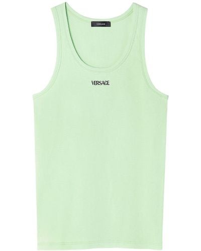 Versace Logo-embroidered Ribbed Tank Top - Green