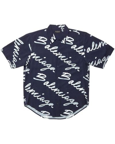 Balenciaga Overhemd Met Logoprint - Blauw