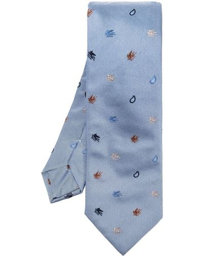 Etro Pegaso-embroidered Silk Tie - Blauw