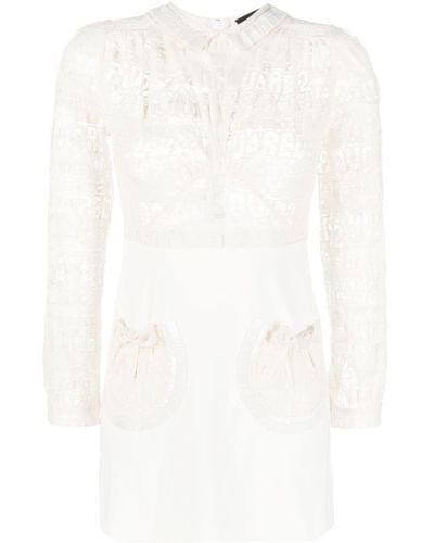 DSquared² Logo-lace Long-sleeve Minidress - White