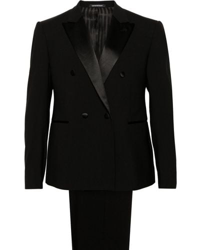 Emporio Armani Costume en laine à veste croisée - Noir