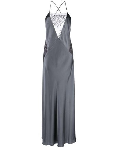 Michelle Mason Lace Detail Silk Gown - Gray