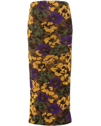 Saint Laurent Floral-print Tulle Midi Dress - Brown