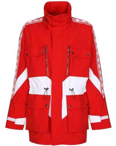 Dolce & Gabbana Logo-stripe Zip Parka Jacket - Red
