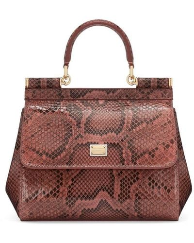 Dolce & Gabbana Sicily Snakeskin-effect Top-handle Bag - Brown