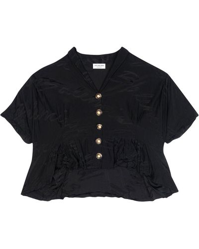 Balenciaga Blusa con cuello en V y logo manuscrito - Negro