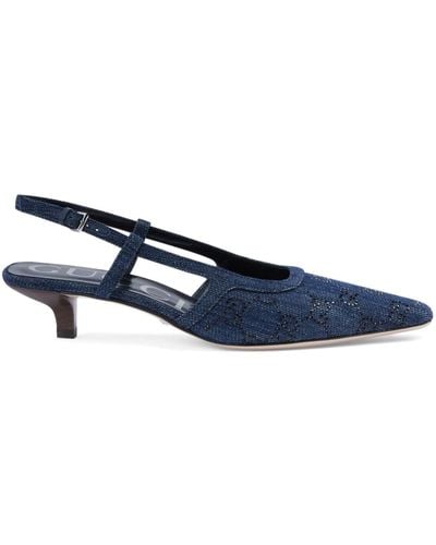 Gucci Denim Pumps Verfraaid Met Kristallen En GG-logo - Blauw