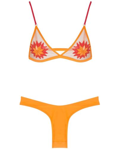 Amir Slama Embroidery Sol Bikini Set - Orange