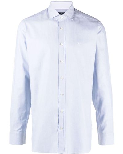 Hackett Logo-embroidered Crepe Cotton Shirt - Blue