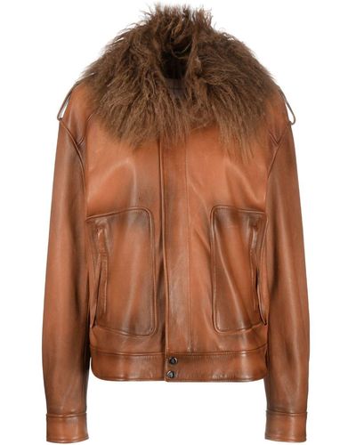 Blumarine Manteau en cuir à fermeture dissimulée - Marron