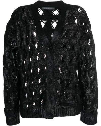 Alberta Ferretti Button-up Open-knit Cardigan - Black