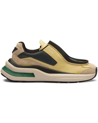 Prada Systeme Brushed Leather Trainers With Bike Fabric And Suede Elements - Yellow