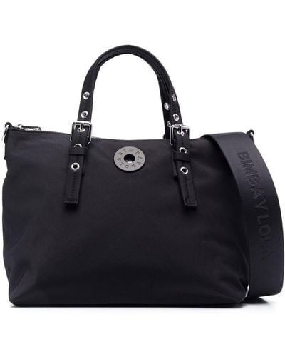 Branded Bag - Ready New BNIB Bimba Y Lola M black tote bag logo WITH STRAP  WHITE BLACK (kiri: Inside bag grey) and STRAP ALL BLACK (Kanan: inside bag  pink) Size 27,5
