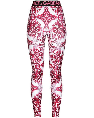 Dolce & Gabbana Leggings en jersey à imprimé majoliques - Rouge