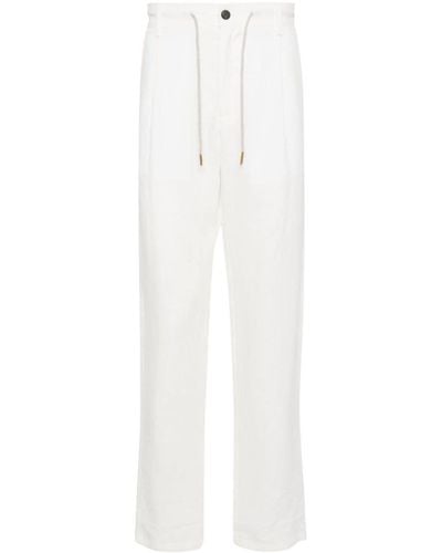 Eleventy Pantalon chino en lin à lien de resserrage - Blanc