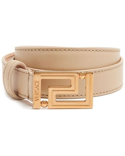 Versace Greca Buckle Leather Belt - Natural