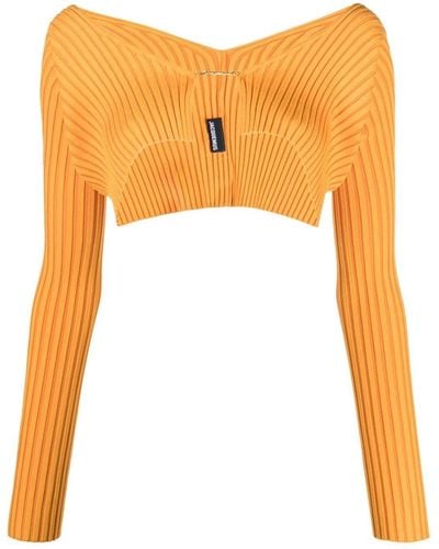 Jacquemus Logo-embellished Cropped Cardigan - Orange