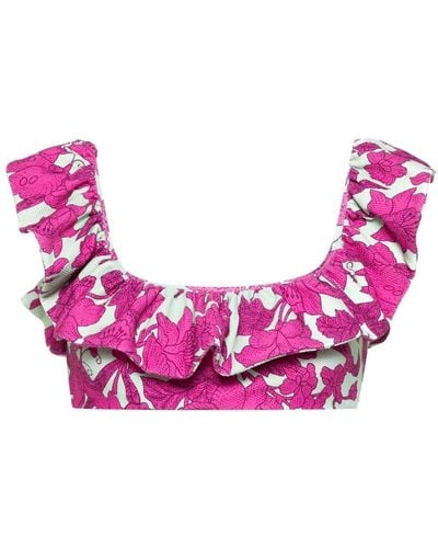La DoubleJ Floral-print Ruffled Bikini Top - Pink