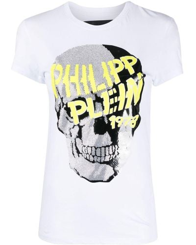 Philipp Plein スカル Vネックtシャツ - ホワイト