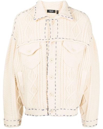 FIVE CM Decorative-stitching Cable-knit Jacket - Natural