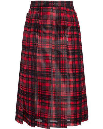 Toga Pleated Checked Midi Skirt - Red