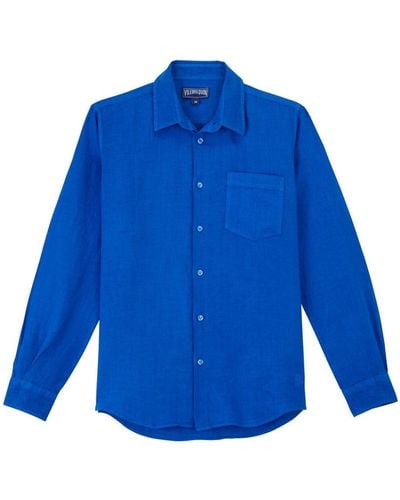 Vilebrequin Logo-embroidered Linen Shirt - Blue