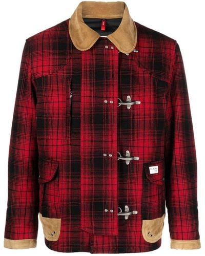 Fay Leather-detailing Checked Jacket - Red