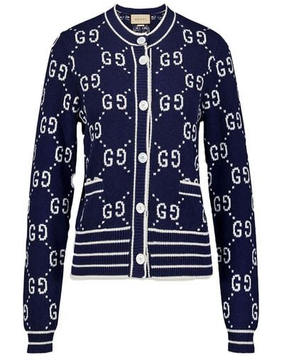 Gucci Cardigan in maglia di misto cotone - Blu