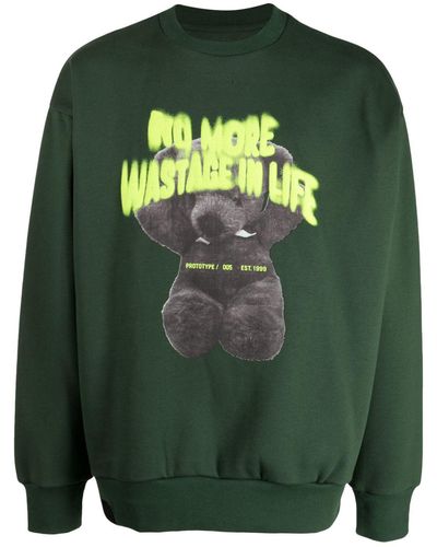 Izzue Teddy Bear-print Jersey-texture Sweatshirt - Green