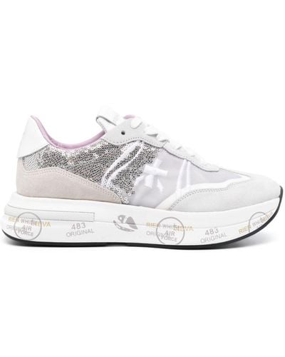 Premiata Cassie Sequin-embellished Trainers - White