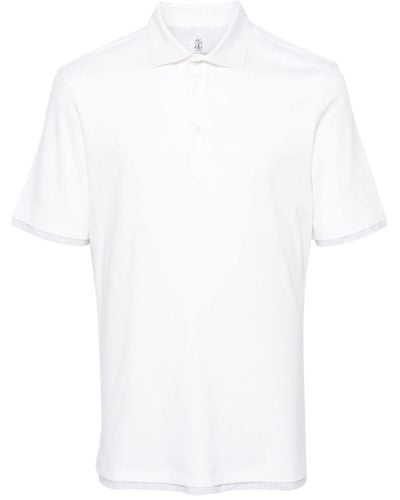 Brunello Cucinelli Layered-trim Jersey Polo Shirt - White