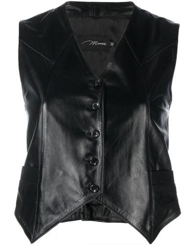 Manokhi Harlow Cropped Leather Vest - Black