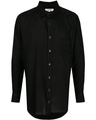 Sulvam Contrast-stitch Long-sleeve Shirt - Black