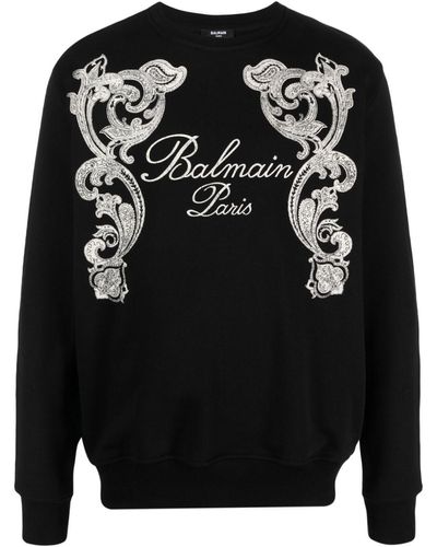 Balmain Sweat en coton à logo imprimé - Noir