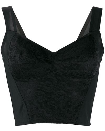 Dolce & Gabbana Shaper Corset Bustier Top In Jacquard And Lace - Black