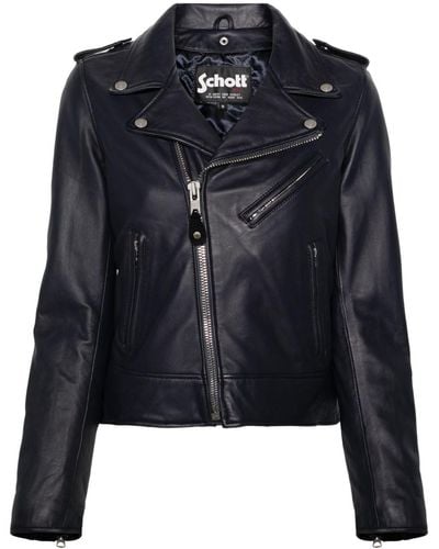 Schott Nyc Zip-up Leather Biker Jacket - Blue