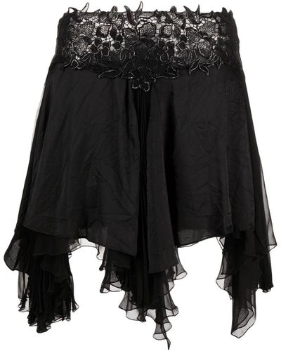 Versace Falda asimétrica con cinturilla de encaje - Negro