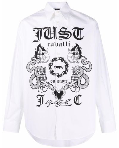 Just Cavalli Overhemd Met Logoprint - Wit
