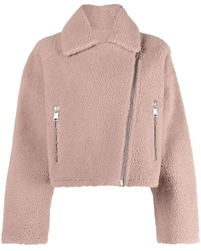 Yves Salomon Cropped Shearling Jacket - Pink