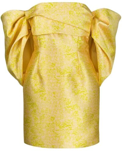 Solace London Elina Off-the-shoulder Puff-sleeve Mini Dress - Yellow