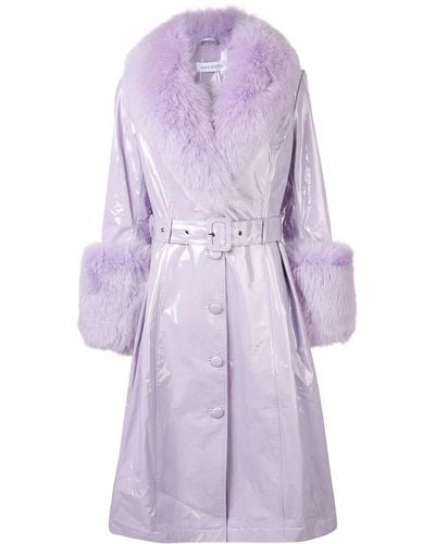 Saks Potts Fox Fur Trim Trench Coat - Purple